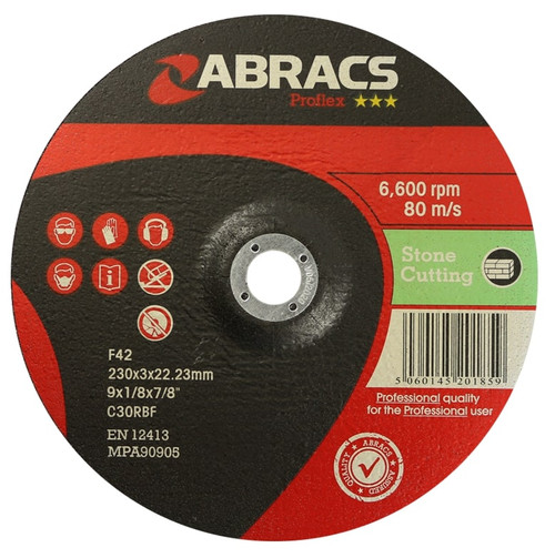 Abracs PROFLEX 230mm x 3mm x 22mm DPC STONE Abracs abrasive disc for professional cutting and grinding applications in fabrication and engineering