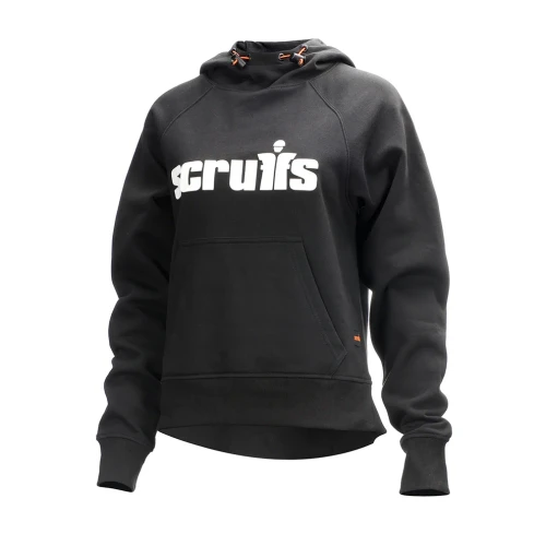 Scruffs Women's Tamworth Logo Hoodie close-up showing reflective Scruffs branding