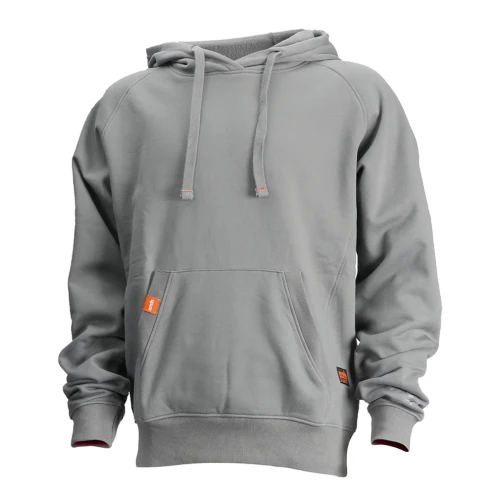 Scruffs Worker Hoodie grey front view with drawstring hood, kangaroo pocket and Scruffs workwear branding