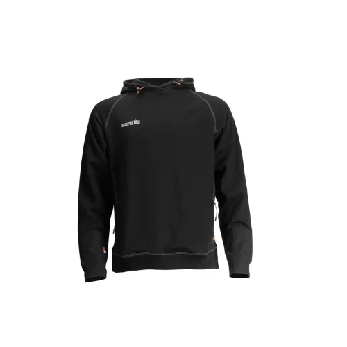 Scruffs Women's Trade Hoodie in black, front view with Scruffs logo, contrast stitching and zipped side pockets