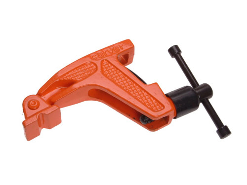 Orange Carver T290-2 medium-duty moveable clamp jaw with screw handle for compatible Carver rack clamps