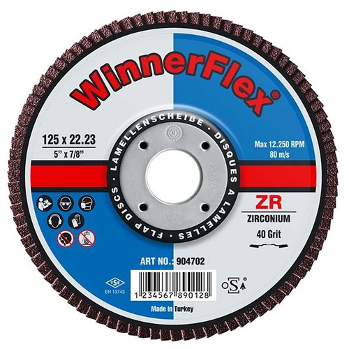 WinnerFlex 125mm coned flap disc for metal grinding, weld blending and surface finishing