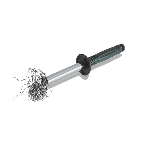HMT Swarf Magnet – magnetic swarf collector rod with metal filings gathered at tip