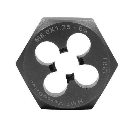 Front view of hexagonal die nut showing M8 x 1.25 marking