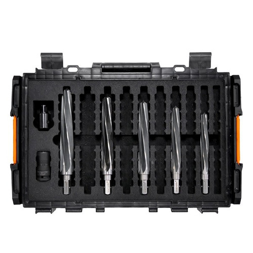 Open 5-piece metric impact reamer set in fitted black case