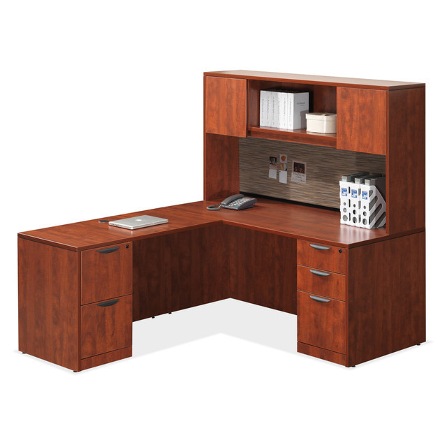 OSLSeries LShape Executive Desk with Glass Door Hutch, Storage