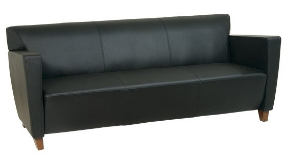 Black Leather Sofa with Cherry Finish Legs Neox Modern Furniture
