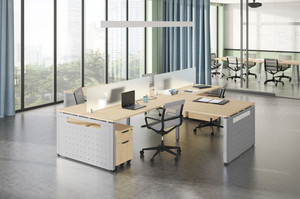 4-Person L-Desk Workstations with Screen Dividers 4-Person L-Desk Workstations with Screen Dividers
