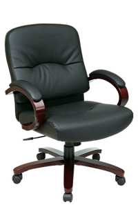 Leather Mid Back Executive Chair with Mahogany Finish Wood Leather Mid Back Executive Chair with Mahogany Finish Wood