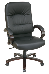 Leather High Back Executive Chair with Espresso Finish Wood Leather High Back Executive Chair with Espresso Finish Wood