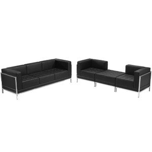 Imagination Series Black Leather Sofa & Lounge Chair Set, 4 Pieces