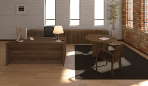 AM-Series Executive Desk with Three 2-Door Storage Credenzas and 47" Round Table AM-Series Executive Desk with Three 2-Door Storage Credenzas and 47" Round Table