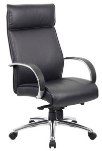 Black Contemporary High-Back Executive Chair with Polished Aluminum Arms Black Contemporary High-Back Executive Chair with Polished Aluminum Arms