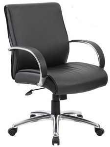 Black Contemporary Mid-Back Executive Chair with Polished Aluminum Arms Black Contemporary Mid-Back Executive Chair with Polished Aluminum Arms
