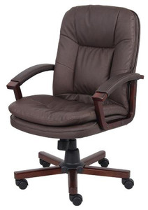 Brown Leather Cherry Finish Mid-Back Executive Chair Brown Leather Cherry Finish Mid-Back Executive Chair