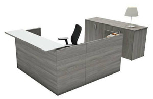 AM-Series L-Shape Reception Desk Shell with Glass Counter AM-Series L-Shape Reception Desk Shell with Glass Counter