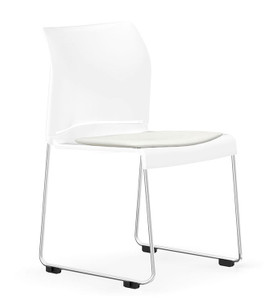 Pommerac White Stacking Chair with Sled Base and Seat Cushion Pommerac White Stacking Chair with Sled Base and Seat Cushion