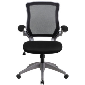 Mid-Back Black Mesh Swivel Task Chair with Gray Frame and Flip-Up Arms