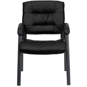 Black Leather Executive Side Reception Chair with Titanium Frame Finish