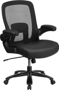 Big & Tall 500 lb. Rated Black Mesh Executive Swivel Chair with Leather Seat and Adjustable Lumbar