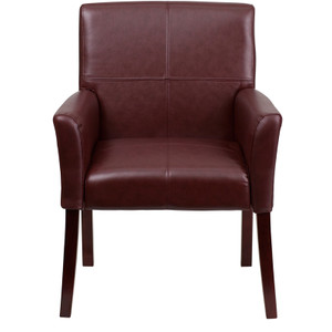 Burgundy Leather Executive Side Reception Chair with Mahogany Legs