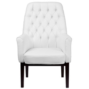 High Back Traditional Tufted White Leather Side Reception Chair