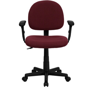 Mid-Back Burgundy Fabric Swivel Task Chair with Adjustable Arms