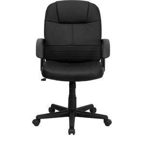 Mid-Back Black Leather Executive Swivel Chair with Arms