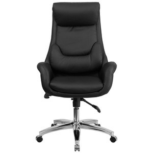 High Back Black Leather Executive Swivel Chair with Lumbar Pillow and Arms