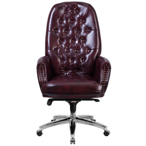 High Back Traditional Tufted Burgundy Leather Multifunction Executive Swivel Chair with Arms
