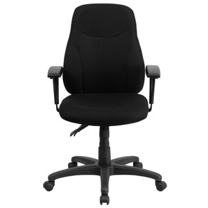 Mid-Back Black Fabric Multifunction Ergonomic Swivel Task Chair with Adjustable Arms