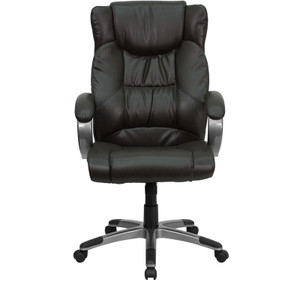 High Back Espresso Brown Leather Executive Swivel Chair with Arms
