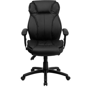 High Back Black Leather Multifunction Executive Swivel Chair with Lumbar Support Knob with Arms