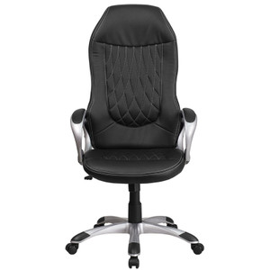 High Back Black Vinyl Executive Swivel Chair with Arms