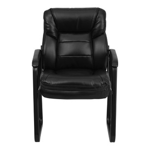 Black Leather Executive Side Reception Chair with Sled Base [DXGOi1156iBKiLEA]