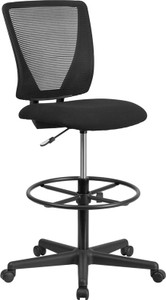 Ergonomic Mid-Back Mesh Drafting Chair with Black Fabric Seat and Adjustable Foot Ring