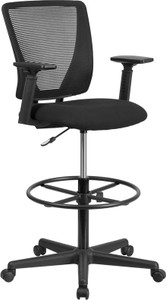 Ergonomic Mid-Back Mesh Drafting Chair with Black Fabric Seat, Adjustable Foot Ring and Adjustable Arms