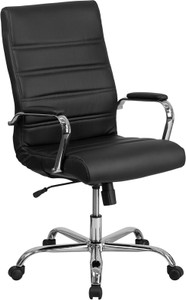 High Back Black Leather Executive Swivel Chair with Chrome Base and Arms