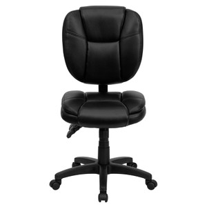 Mid-Back Black Leather Multifunction Ergonomic Swivel Task Chair