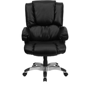 High Back Black Leather OverStuffed Executive Swivel Chair with Fully Upholstered Arms