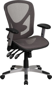 Mid-Back Transparent Gray Mesh Multifunction Executive Swivel Chair with Adjustable Arms