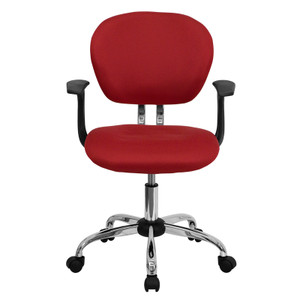 Mid-Back Red Mesh Swivel Task Chair with Chrome Base and Arms