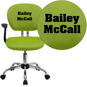 Personalized Mid-Back Apple Green Mesh Swivel Task Chair with Chrome Base and Arms