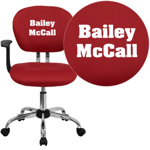 Personalized Mid-Back Red Mesh Swivel Task Chair with Chrome Base and Arms