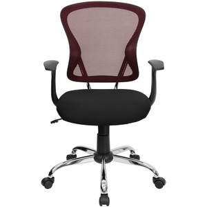 Mid-Back Burgundy and Black Mesh Swivel Task Chair with Chrome Base and Arms