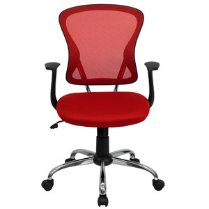 Mid-Back Red Mesh Swivel Task Chair with Chrome Base and Arms [DXHi8369FiRED]