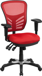 Mid-Back Red Mesh Multifunction Executive Swivel Chair with Adjustable Arms