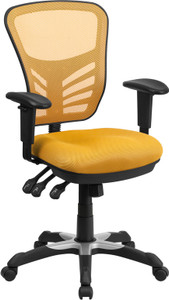 Mid-Back Yellow-Orange Mesh Multifunction Executive Swivel Chair with Adjustable Arms