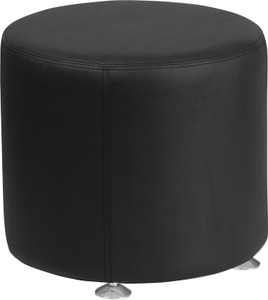 Black Leather 18'' Round Ottoman