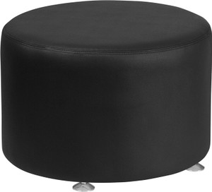 Black Leather 24'' Round Ottoman